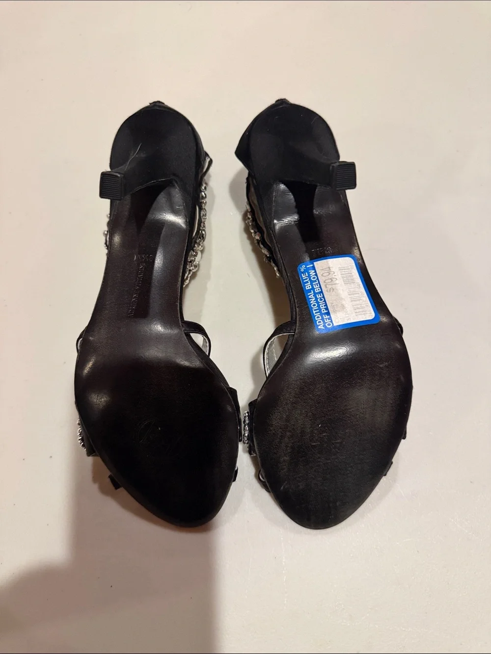 Adrienne Vittadini Black Jeweled Ankle-Strap Heels